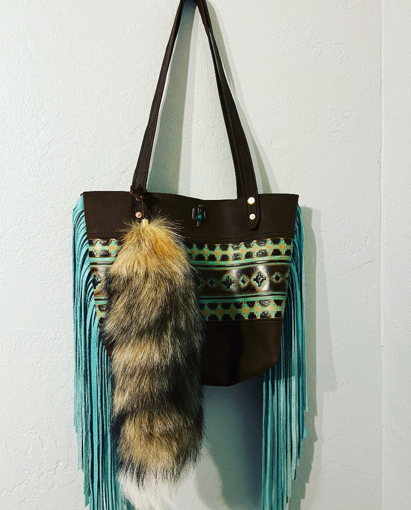 Turquoise Fringe Aztec purse